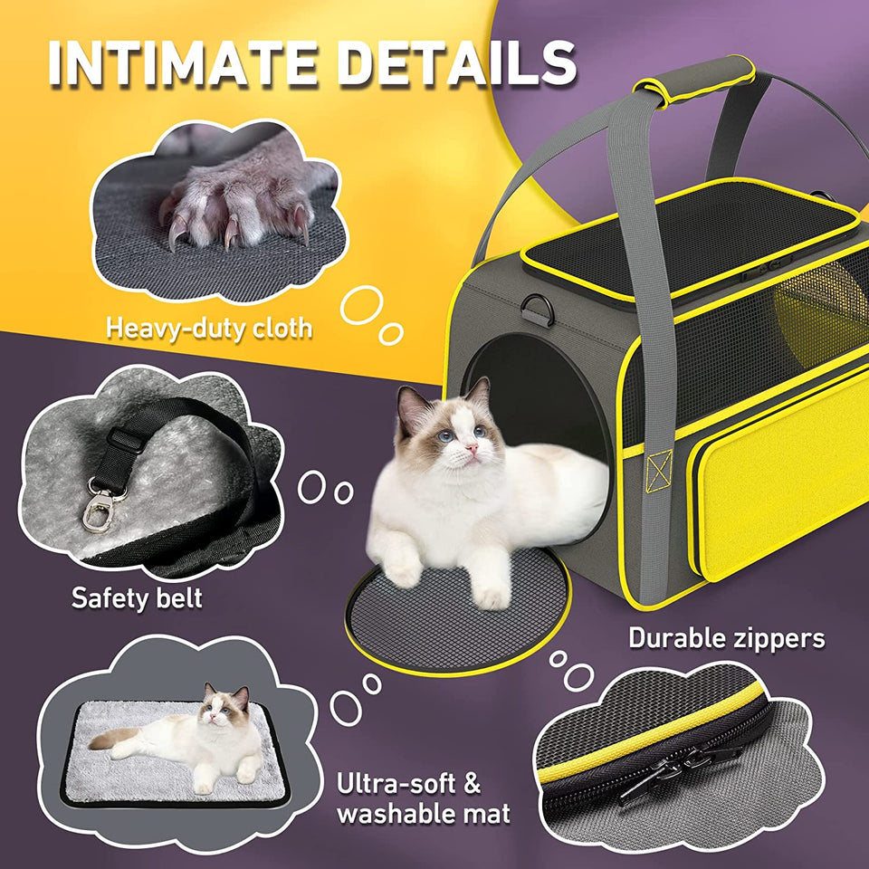 Cat Carrier Bag, Soft-Sided Pet Carrier Airline Approved, Durable Pet Travel Carrier with Fleece Pad for Cats, Puppy and Small Animals - Ganesa Trading Inc.