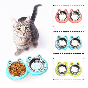 3Colors Frog Shape Pet Bowl Food Water Container Stainless Steel Dog Cat Feeder - Ganesa Trading Inc.
